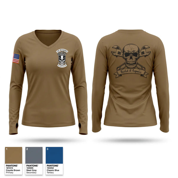 Womens Long Sleeve Vneck Shirt, 1-82 FA C BRTY MECHANICS, Army, Teamtime, Team time, sublimation, custom sports apparel, team uniforms, spirit wear, spiritwear, sports uniforms, custom shirts, team store, custom team store, fundraiser sports, apparel fundraiser