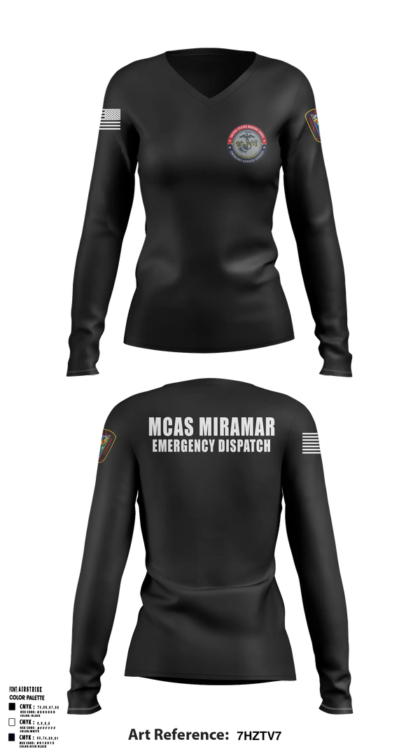 Womens Long Sleeve Vneck Shirt, MCAS Miramar Emergency Dispatch, Marines, Teamtime, Team time, sublimation, custom sports apparel, team uniforms, spirit wear, spiritwear, sports uniforms, custom shirts, team store, custom team store, fundraiser sports, apparel fundraiser