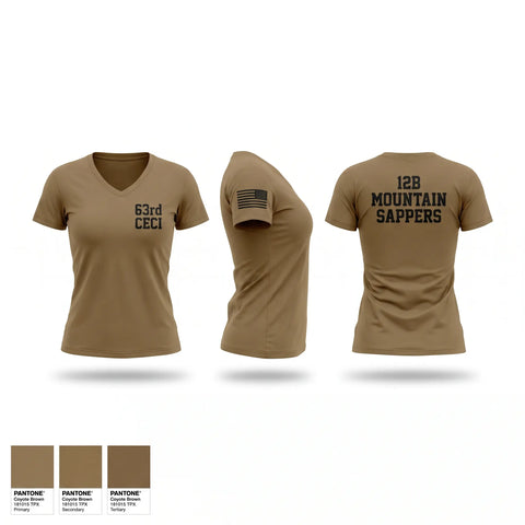 Womens Short Sleeve Vneck Shirt, 63rd CEC-I, Army, Teamtime, Team time, sublimation, custom sports apparel, team uniforms, spirit wear, spiritwear, sports uniforms, custom shirts, team store, custom team store, fundraiser sports, apparel fundraiser