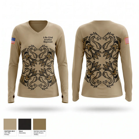 Womens Long Sleeve Vneck Shirt, 6 Bn 52nd Aviation Regiment, Army, Teamtime, Team time, sublimation, custom sports apparel, team uniforms, spirit wear, spiritwear, sports uniforms, custom shirts, team store, custom team store, fundraiser sports, apparel fundraiser