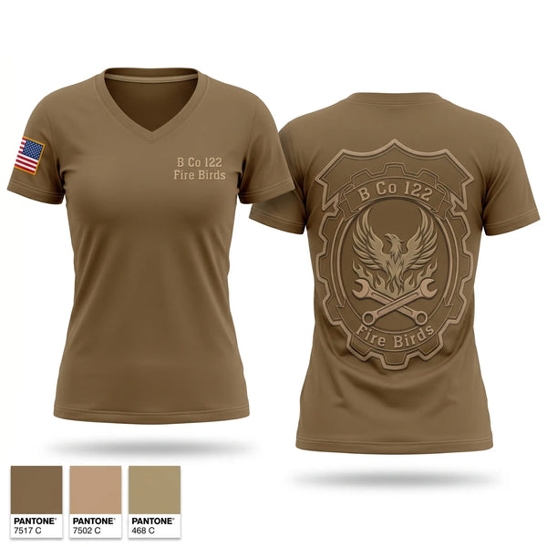 Womens Short Sleeve Vneck Shirt, B Co 122 Fire Birds, Army, Teamtime, Team time, sublimation, custom sports apparel, team uniforms, spirit wear, spiritwear, sports uniforms, custom shirts, team store, custom team store, fundraiser sports, apparel fundraiser