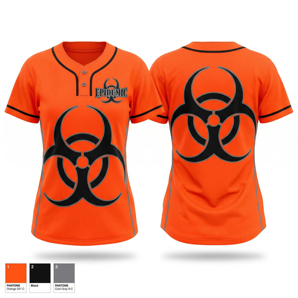 Two Button Softball Jersey, Epidemic, Softball, Teamtime, Team time, sublimation, custom sports apparel, team uniforms, spirit wear, spiritwear, sports uniforms, custom shirts, team store, custom team store, fundraiser sports, apparel fundraiser