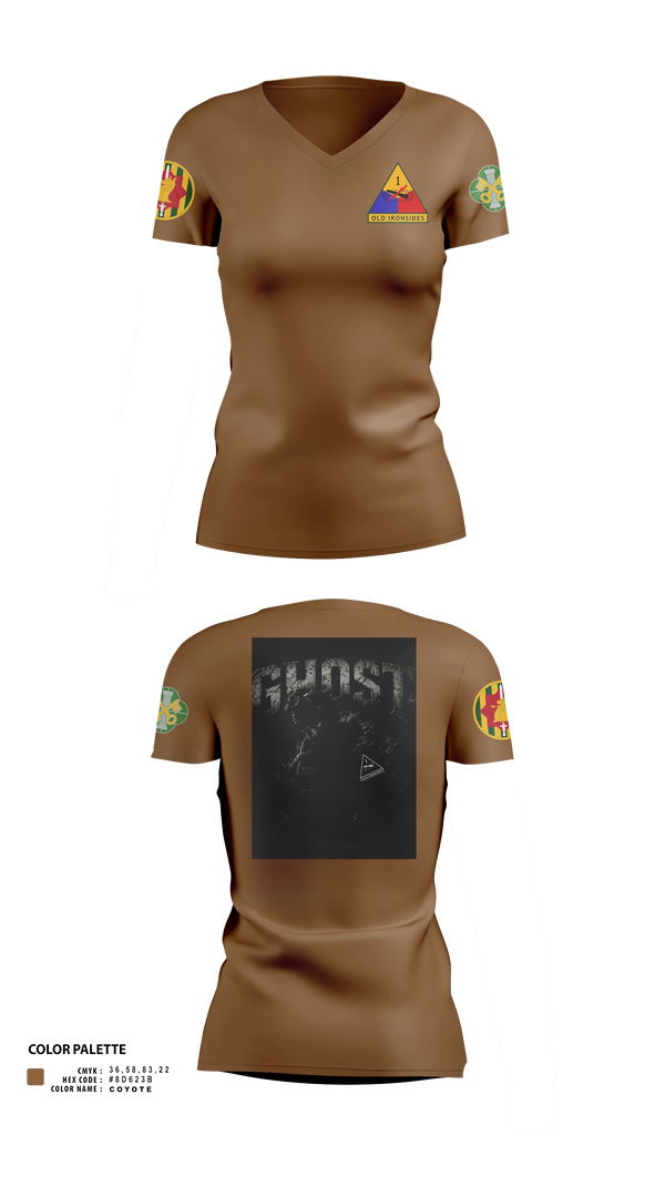 Womens Short Sleeve Vneck Shirt, 2ND PLT Ghosts, Army, Teamtime, Team time, sublimation, custom sports apparel, team uniforms, spirit wear, spiritwear, sports uniforms, custom shirts, team store, custom team store, fundraiser sports, apparel fundraiser