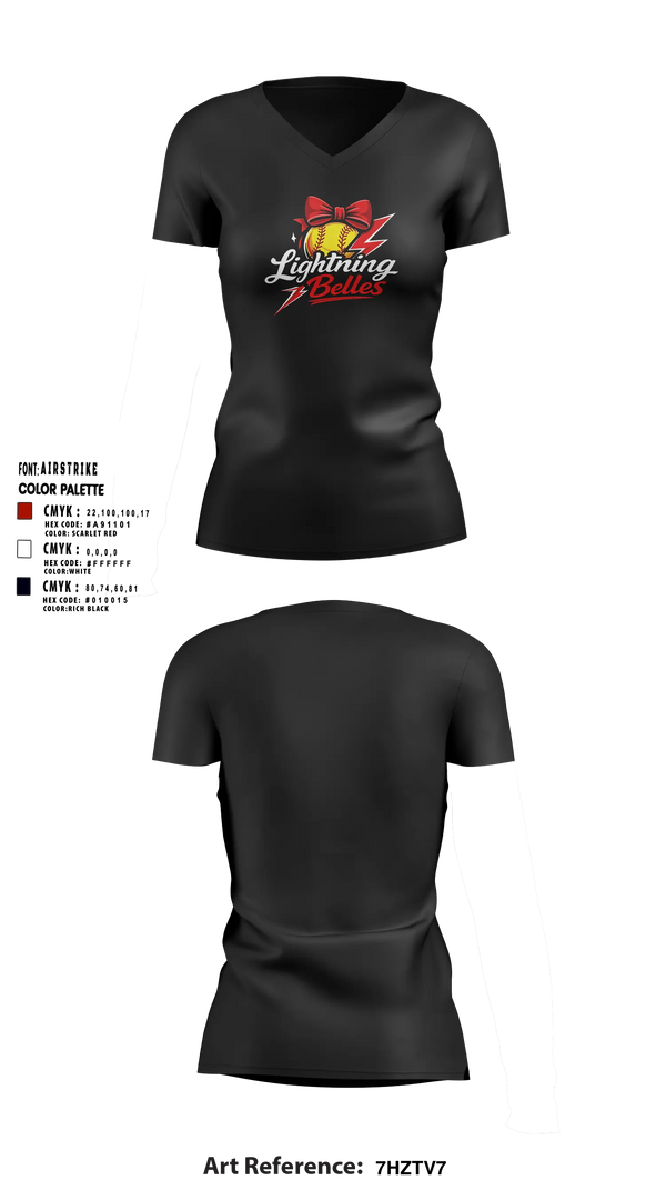 Womens Short Sleeve Vneck Shirt, Bluegrass Lightning Belles, Softball, Teamtime, Team time, sublimation, custom sports apparel, team uniforms, spirit wear, spiritwear, sports uniforms, custom shirts, team store, custom team store, fundraiser sports, apparel fundraiser