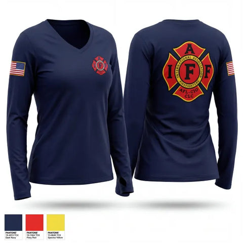Womens Long Sleeve Vneck Shirt, Avon Fire Department, Fire Department, Teamtime, Team time, sublimation, custom sports apparel, team uniforms, spirit wear, spiritwear, sports uniforms, custom shirts, team store, custom team store, fundraiser sports, apparel fundraiser