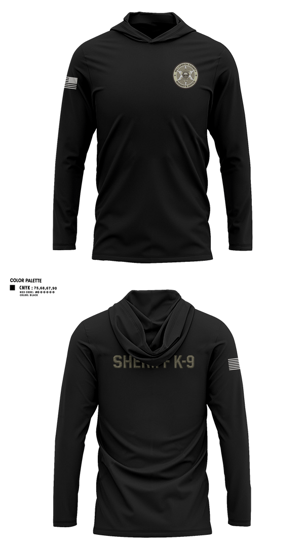Long Sleeve Performance Shirt with hood, Williamson County K-9 Unit, Police, Teamtime, Team time, sublimation, custom sports apparel, team uniforms, spirit wear, spiritwear, sports uniforms, custom shirts, team store, custom team store, fundraiser sports, apparel fundraiser