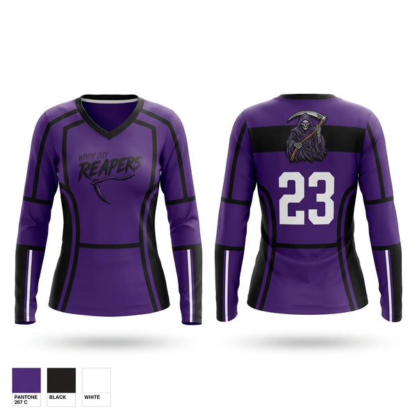 Womens Long Sleeve Vneck Shirt, Windy City Reapers, Baseball, Teamtime, Team time, sublimation, custom sports apparel, team uniforms, spirit wear, spiritwear, sports uniforms, custom shirts, team store, custom team store, fundraiser sports, apparel fundraiser