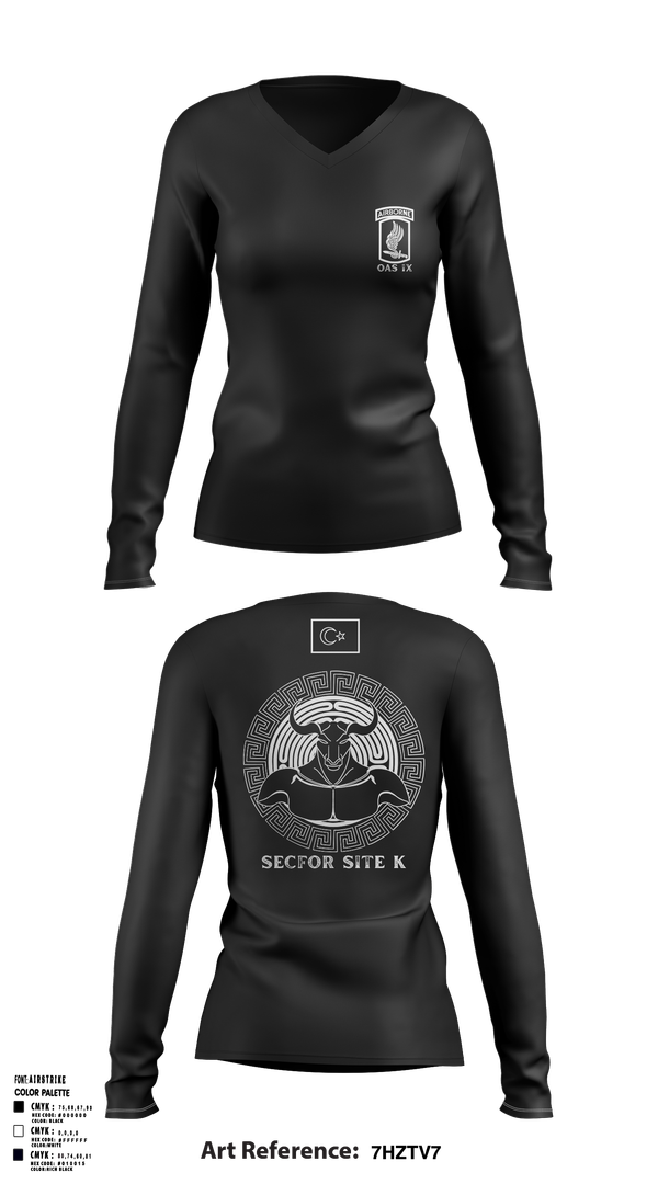 Womens Long Sleeve Vneck Shirt, 173RD SECFOR OAS IX, Army, Teamtime, Team time, sublimation, custom sports apparel, team uniforms, spirit wear, spiritwear, sports uniforms, custom shirts, team store, custom team store, fundraiser sports, apparel fundraiser