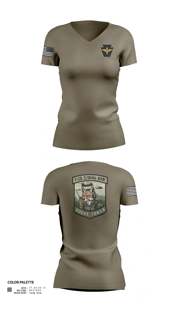 Womens Short Sleeve Vneck Shirt, Fox company 2/104th avn, National Guard, Teamtime, Team time, sublimation, custom sports apparel, team uniforms, spirit wear, spiritwear, sports uniforms, custom shirts, team store, custom team store, fundraiser sports, apparel fundraiser