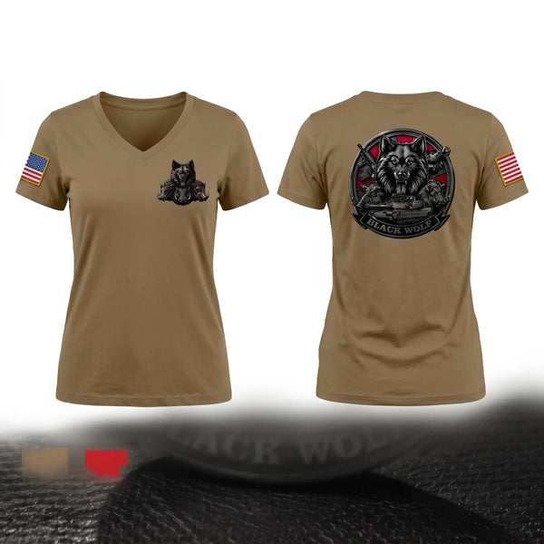 Womens Short Sleeve Vneck Shirt, Black Wolf Company, 3-67 AR, Army, Teamtime, Team time, sublimation, custom sports apparel, team uniforms, spirit wear, spiritwear, sports uniforms, custom shirts, team store, custom team store, fundraiser sports, apparel fundraiser
