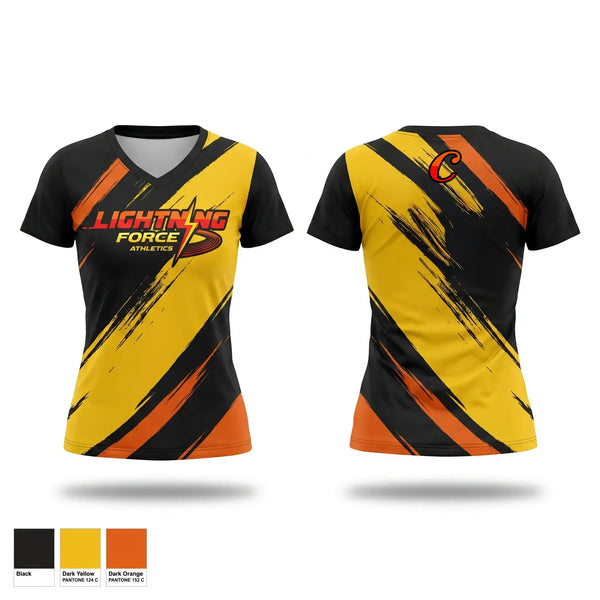 Womens Short Sleeve Vneck Shirt, Lightning Force Athletics, Track & Field, Teamtime, Team time, sublimation, custom sports apparel, team uniforms, spirit wear, spiritwear, sports uniforms, custom shirts, team store, custom team store, fundraiser sports, apparel fundraiser