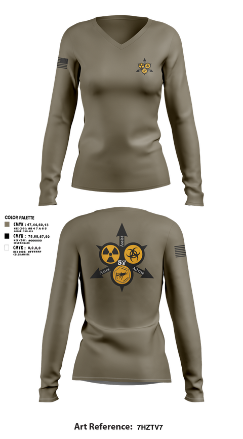 Womens Long Sleeve Vneck Shirt, 51st WMD-CST, , Teamtime, Team time, sublimation, custom sports apparel, team uniforms, spirit wear, spiritwear, sports uniforms, custom shirts, team store, custom team store, fundraiser sports, apparel fundraiser