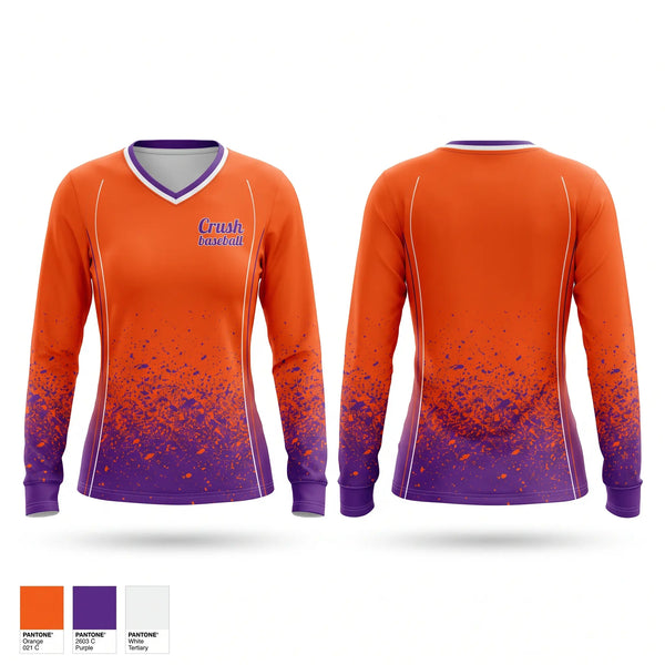 Womens Long Sleeve Vneck Shirt, Crush baseball, Baseball, Teamtime, Team time, sublimation, custom sports apparel, team uniforms, spirit wear, spiritwear, sports uniforms, custom shirts, team store, custom team store, fundraiser sports, apparel fundraiser