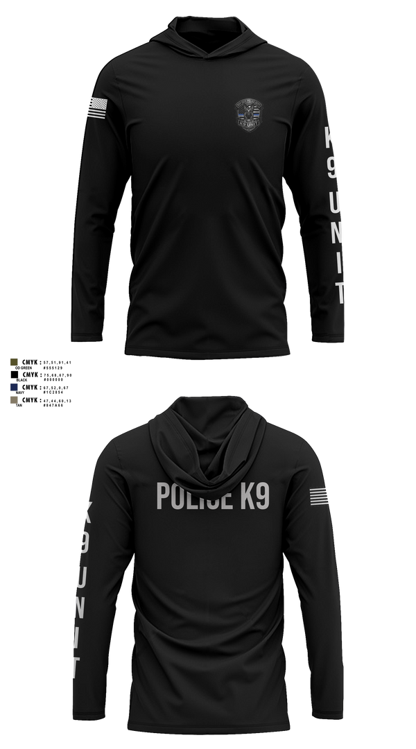 Long Sleeve Hooded Sun Shirt, Roy Cit Police K9, Police, Teamtime, Team time, sublimation, custom sports apparel, team uniforms, spirit wear, spiritwear, sports uniforms, custom shirts, team store, custom team store, fundraiser sports, apparel fundraiser