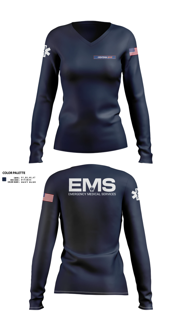 Womens Long Sleeve Vneck Shirt, Central EMS, EMS/EMT, Teamtime, Team time, sublimation, custom sports apparel, team uniforms, spirit wear, spiritwear, sports uniforms, custom shirts, team store, custom team store, fundraiser sports, apparel fundraiser