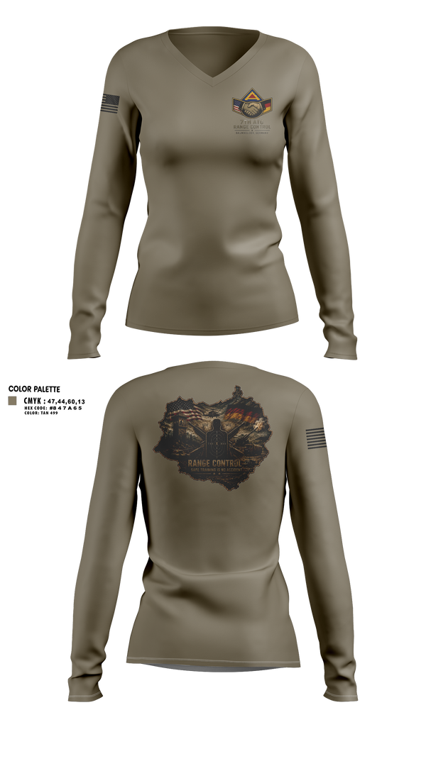 Womens Long Sleeve Vneck Shirt, 7TH ATC, Army, Teamtime, Team time, sublimation, custom sports apparel, team uniforms, spirit wear, spiritwear, sports uniforms, custom shirts, team store, custom team store, fundraiser sports, apparel fundraiser