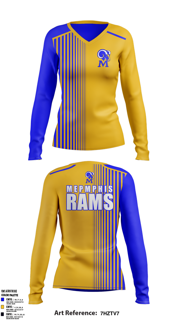 Womens Long Sleeve Vneck Shirt, Memphis Rams, , Teamtime, Team time, sublimation, custom sports apparel, team uniforms, spirit wear, spiritwear, sports uniforms, custom shirts, team store, custom team store, fundraiser sports, apparel fundraiser
