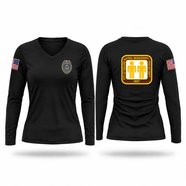 Womens Long Sleeve Vneck Shirt, Mound Bayou Police Dept., Police, Teamtime, Team time, sublimation, custom sports apparel, team uniforms, spirit wear, spiritwear, sports uniforms, custom shirts, team store, custom team store, fundraiser sports, apparel fundraiser