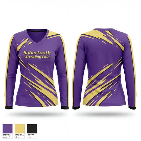 Womens Long Sleeve Vneck Shirt, Sabertooth Wrestling Club, Wrestling, Teamtime, Team time, sublimation, custom sports apparel, team uniforms, spirit wear, spiritwear, sports uniforms, custom shirts, team store, custom team store, fundraiser sports, apparel fundraiser