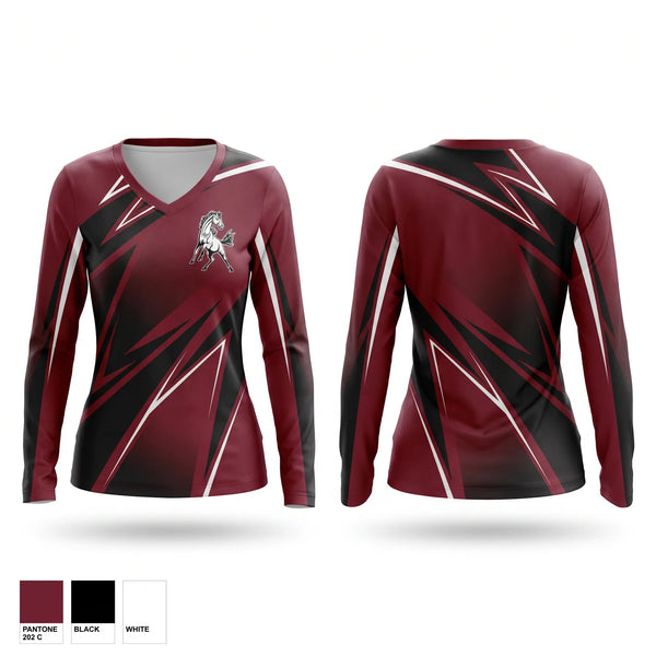 Womens Long Sleeve Vneck Shirt, Mustangs, Women's Basketball, Teamtime, Team time, sublimation, custom sports apparel, team uniforms, spirit wear, spiritwear, sports uniforms, custom shirts, team store, custom team store, fundraiser sports, apparel fundraiser