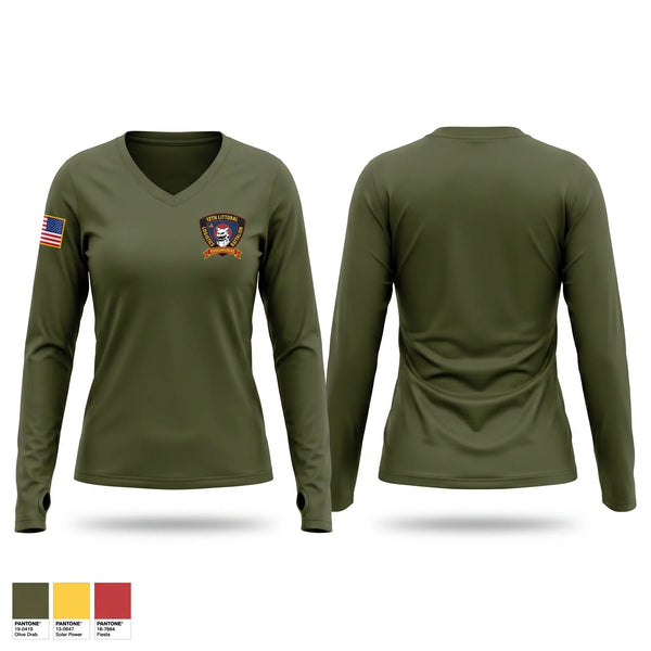 Womens Long Sleeve Vneck Shirt, 12TH LITTORAL LOGISTICS BATTALION, Marines, Teamtime, Team time, sublimation, custom sports apparel, team uniforms, spirit wear, spiritwear, sports uniforms, custom shirts, team store, custom team store, fundraiser sports, apparel fundraiser