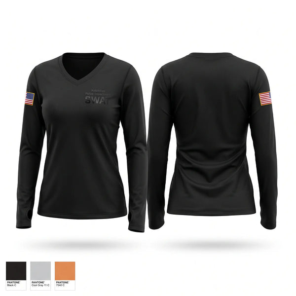 Womens Long Sleeve Vneck Shirt, Ketchikan Police Department SWAT, Police, Teamtime, Team time, sublimation, custom sports apparel, team uniforms, spirit wear, spiritwear, sports uniforms, custom shirts, team store, custom team store, fundraiser sports, apparel fundraiser