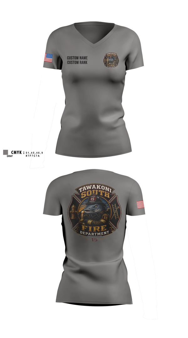 Womens Short Sleeve Vneck Shirt, Tawakoni South Volunteer Fire Department, Fire Department, Teamtime, Team time, sublimation, custom sports apparel, team uniforms, spirit wear, spiritwear, sports uniforms, custom shirts, team store, custom team store, fundraiser sports, apparel fundraiser