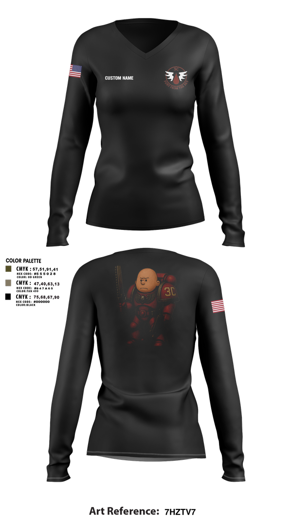 Womens Long Sleeve Vneck Shirt, CCo, 1-508PIR (OG), Army, Teamtime, Team time, sublimation, custom sports apparel, team uniforms, spirit wear, spiritwear, sports uniforms, custom shirts, team store, custom team store, fundraiser sports, apparel fundraiser