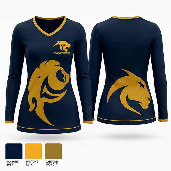 Womens Long Sleeve Vneck Shirt, Panthers, , Teamtime, Team time, sublimation, custom sports apparel, team uniforms, spirit wear, spiritwear, sports uniforms, custom shirts, team store, custom team store, fundraiser sports, apparel fundraiser