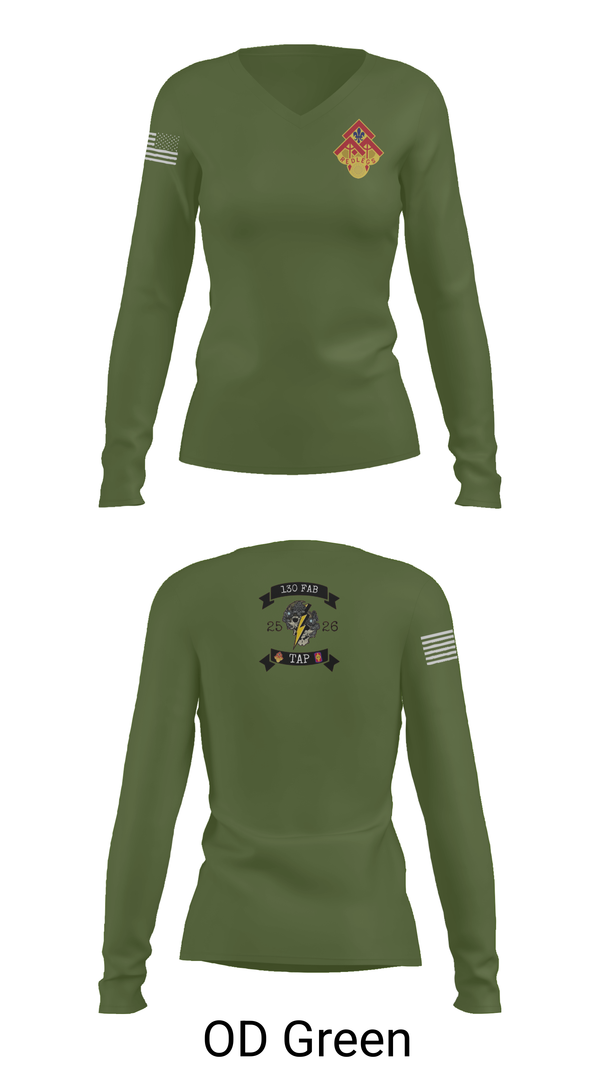 Womens Long Sleeve Vneck Shirt, 130th FAB Target Acquisition Platoon, , Teamtime, Team time, sublimation, custom sports apparel, team uniforms, spirit wear, spiritwear, sports uniforms, custom shirts, team store, custom team store, fundraiser sports, apparel fundraiser