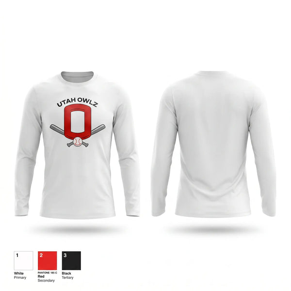 Long Sleeve Performance Shirt, Utah Owlz, Baseball, Teamtime, Team time, sublimation, custom sports apparel, team uniforms, spirit wear, spiritwear, sports uniforms, custom shirts, team store, custom team store, fundraiser sports, apparel fundraiser