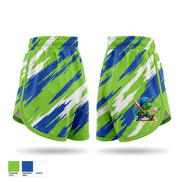 Womens Shorts, Dino Sluggers, Baseball, Teamtime, Team time, sublimation, custom sports apparel, team uniforms, spirit wear, spiritwear, sports uniforms, custom shirts, team store, custom team store, fundraiser sports, apparel fundraiser