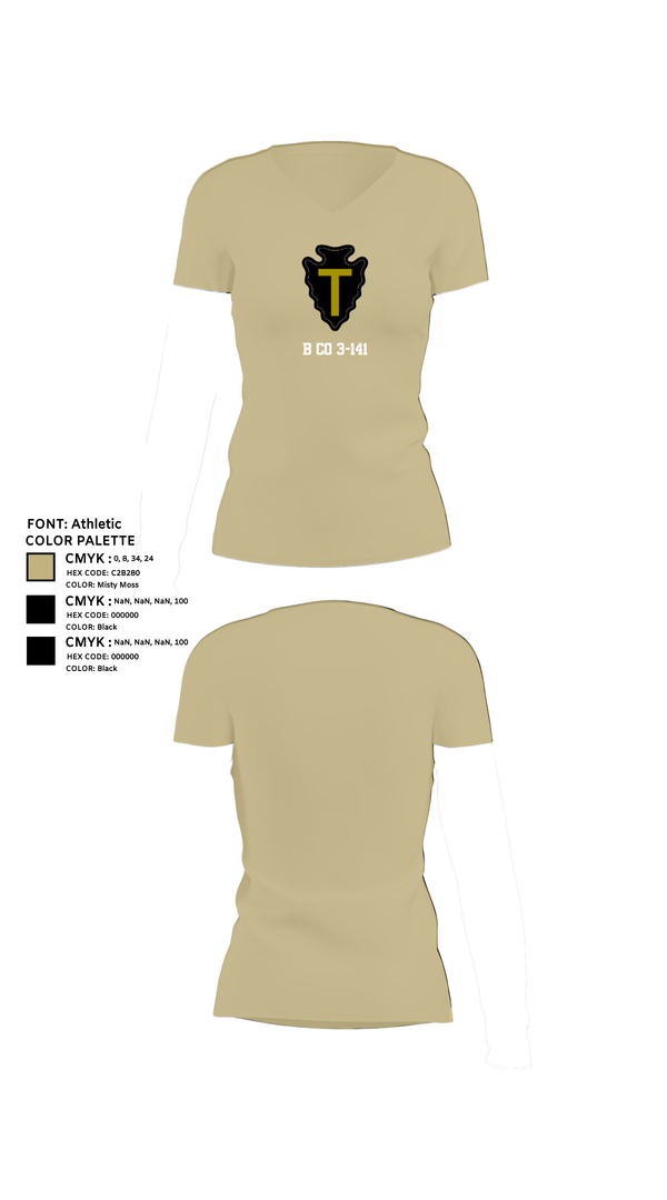 Womens Short Sleeve Vneck Shirt, B CO 3-141, Army, Teamtime, Team time, sublimation, custom sports apparel, team uniforms, spirit wear, spiritwear, sports uniforms, custom shirts, team store, custom team store, fundraiser sports, apparel fundraiser
