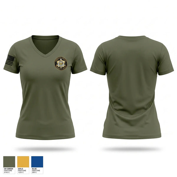 Womens Short Sleeve Vneck Shirt, Pershing County Sheriff’s Office, Police, Teamtime, Team time, sublimation, custom sports apparel, team uniforms, spirit wear, spiritwear, sports uniforms, custom shirts, team store, custom team store, fundraiser sports, apparel fundraiser