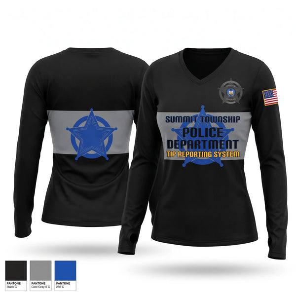 Womens Long Sleeve Vneck Shirt, SUMMIT TOWNSHIP POLICE DEPARTMENT, Police, Teamtime, Team time, sublimation, custom sports apparel, team uniforms, spirit wear, spiritwear, sports uniforms, custom shirts, team store, custom team store, fundraiser sports, apparel fundraiser