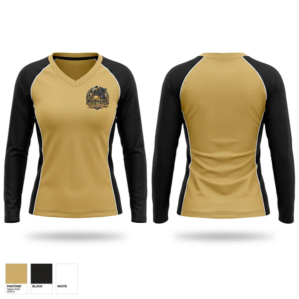 Womens Long Sleeve Vneck Shirt, Anahuac Lady Panthers, Women's Basketball, Teamtime, Team time, sublimation, custom sports apparel, team uniforms, spirit wear, spiritwear, sports uniforms, custom shirts, team store, custom team store, fundraiser sports, apparel fundraiser