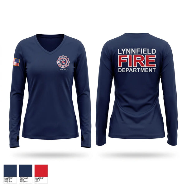 Womens Long Sleeve Vneck Shirt, Lynnfield Fire Department, Fire Department, Teamtime, Team time, sublimation, custom sports apparel, team uniforms, spirit wear, spiritwear, sports uniforms, custom shirts, team store, custom team store, fundraiser sports, apparel fundraiser