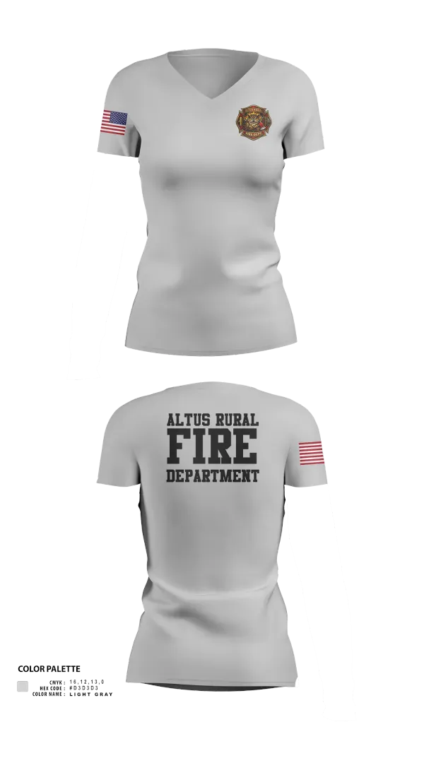 Womens Short Sleeve Vneck Shirt, Altus Rural Fire Department, Fire Department, Teamtime, Team time, sublimation, custom sports apparel, team uniforms, spirit wear, spiritwear, sports uniforms, custom shirts, team store, custom team store, fundraiser sports, apparel fundraiser