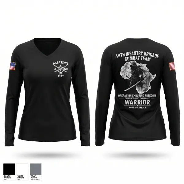 Womens Long Sleeve Vneck Shirt, 44th IBCT, Army, Teamtime, Team time, sublimation, custom sports apparel, team uniforms, spirit wear, spiritwear, sports uniforms, custom shirts, team store, custom team store, fundraiser sports, apparel fundraiser