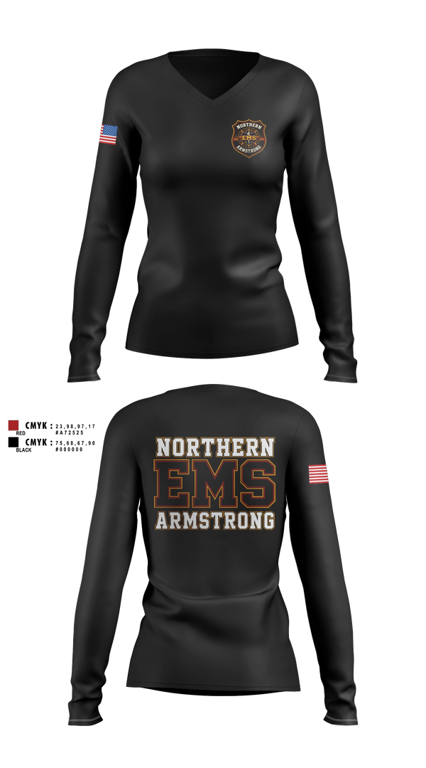 Womens Long Sleeve Vneck Shirt, Northern Armstrong EMS, EMS/EMT, Teamtime, Team time, sublimation, custom sports apparel, team uniforms, spirit wear, spiritwear, sports uniforms, custom shirts, team store, custom team store, fundraiser sports, apparel fundraiser