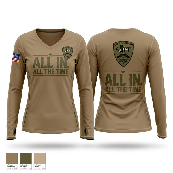 Womens Long Sleeve Vneck Shirt, Pharr SRT, Police, Teamtime, Team time, sublimation, custom sports apparel, team uniforms, spirit wear, spiritwear, sports uniforms, custom shirts, team store, custom team store, fundraiser sports, apparel fundraiser