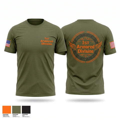Old School Cotton Feel Shirt, 1ST Armored Division, Army, Teamtime, Team time, sublimation, custom sports apparel, team uniforms, spirit wear, spiritwear, sports uniforms, custom shirts, team store, custom team store, fundraiser sports, apparel fundraiser