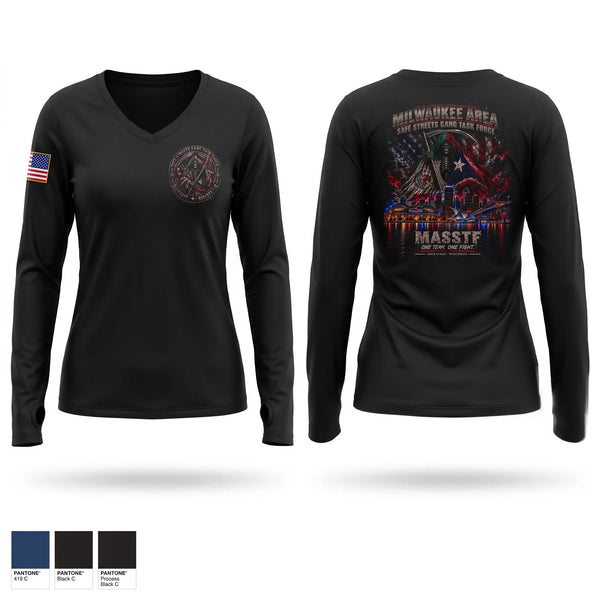 Womens Long Sleeve Vneck Shirt, Milwaukee Area Safe Streets Gang Task Force v.2, Police, Teamtime, Team time, sublimation, custom sports apparel, team uniforms, spirit wear, spiritwear, sports uniforms, custom shirts, team store, custom team store, fundraiser sports, apparel fundraiser