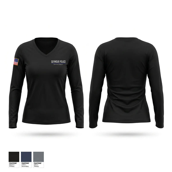 Womens Long Sleeve Vneck Shirt, Seymour Police Department, Police, Teamtime, Team time, sublimation, custom sports apparel, team uniforms, spirit wear, spiritwear, sports uniforms, custom shirts, team store, custom team store, fundraiser sports, apparel fundraiser