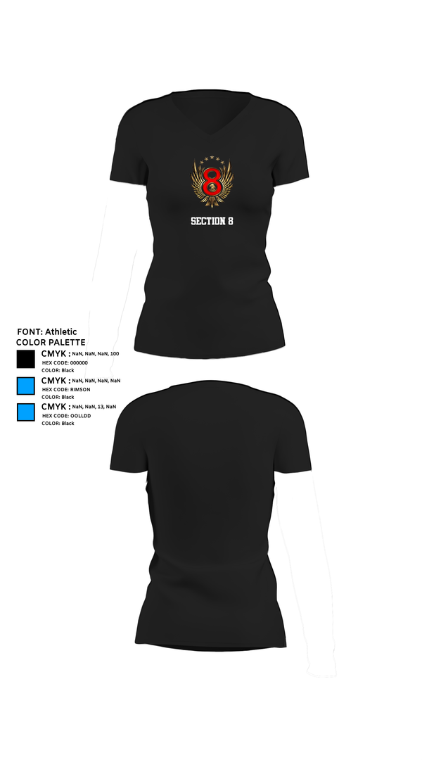 Womens Short Sleeve Vneck Shirt, Section 8, , Teamtime, Team time, sublimation, custom sports apparel, team uniforms, spirit wear, spiritwear, sports uniforms, custom shirts, team store, custom team store, fundraiser sports, apparel fundraiser