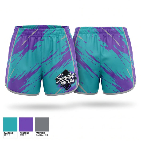 Womens Shorts, Sandlot Sisters, Softball, Teamtime, Team time, sublimation, custom sports apparel, team uniforms, spirit wear, spiritwear, sports uniforms, custom shirts, team store, custom team store, fundraiser sports, apparel fundraiser