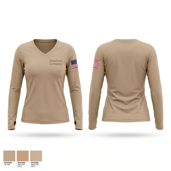 Womens Long Sleeve Vneck Shirt, America's Company, Army, Teamtime, Team time, sublimation, custom sports apparel, team uniforms, spirit wear, spiritwear, sports uniforms, custom shirts, team store, custom team store, fundraiser sports, apparel fundraiser