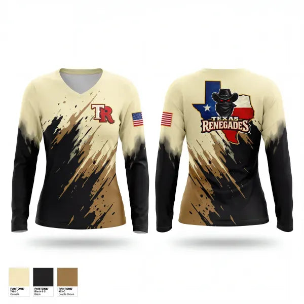 Womens Long Sleeve Vneck Shirt, Texas Renegades, Baseball, Teamtime, Team time, sublimation, custom sports apparel, team uniforms, spirit wear, spiritwear, sports uniforms, custom shirts, team store, custom team store, fundraiser sports, apparel fundraiser