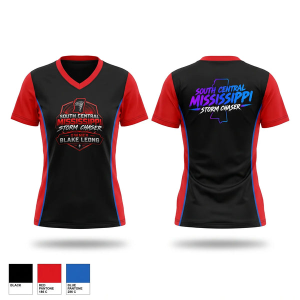 Womens Short Sleeve Vneck Shirt, South central Mississippi storm chasers, , Teamtime, Team time, sublimation, custom sports apparel, team uniforms, spirit wear, spiritwear, sports uniforms, custom shirts, team store, custom team store, fundraiser sports, apparel fundraiser