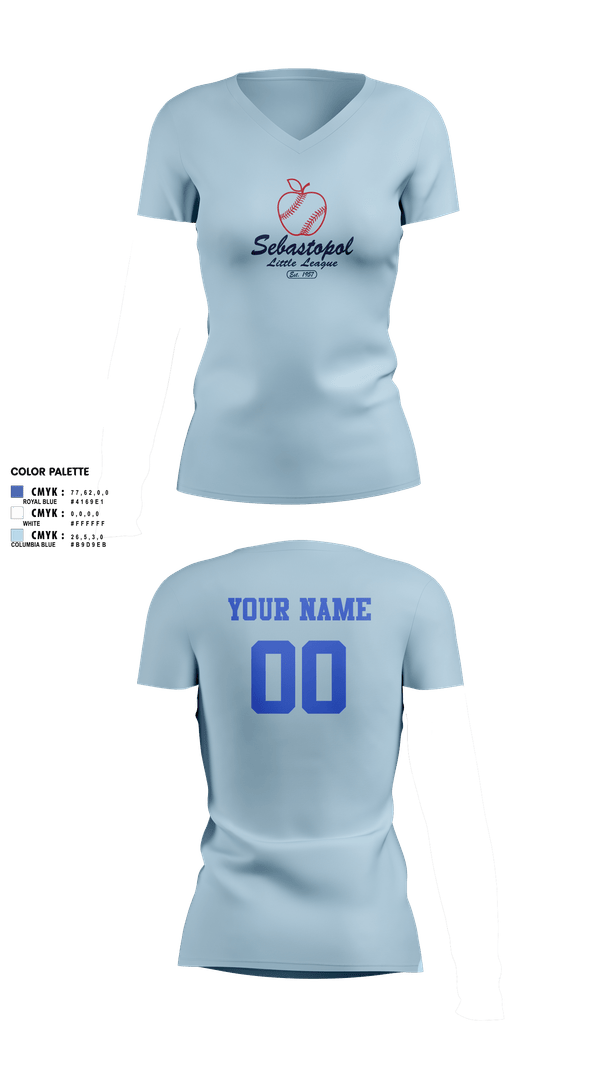 Womens Short Sleeve Vneck Shirt, Sebastopol Little League, Baseball, Teamtime, Team time, sublimation, custom sports apparel, team uniforms, spirit wear, spiritwear, sports uniforms, custom shirts, team store, custom team store, fundraiser sports, apparel fundraiser